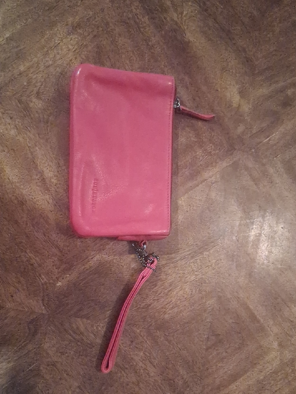Leather Pink Wristlet Clutch with Removable Strap